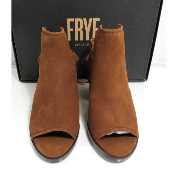 Frye Dani Shield Slingback Sandal Heels Open Toe Suede Wood Brown Size 9 - Picture 4 of 7